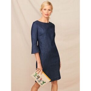 Talbots‎ Blue Chambray Sheath Dress Size 2 Bell Sleeves Classic Minimalist